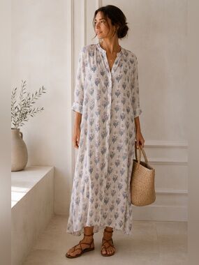 GOA Paris White Dainty Floral Button Maxi Gauzy Effortless Chic Euro Summer
